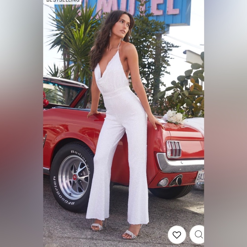 White Sequin Wide Leg Jumpsuit